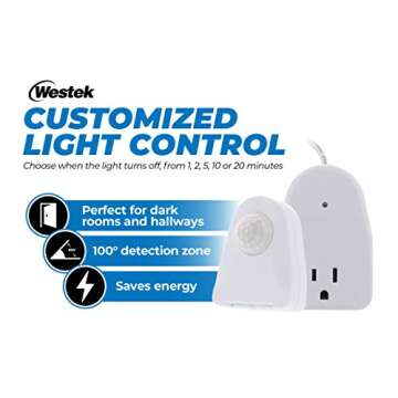 Westek MLC12BC-4 Indoor Plug-in Corded Motion Activated Light Control, Single, White