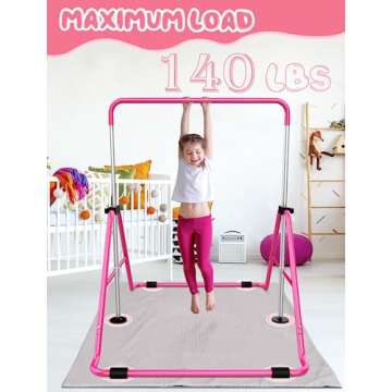 Sportsroyals Gymnastics Bar for Kids,Adjustable Height Gymnastic Horizontal Bars,Folding Gymnastic Junior Training Kip Bar for Home, Pink (Pink)