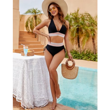 High Waisted Color Block Bikini for Women