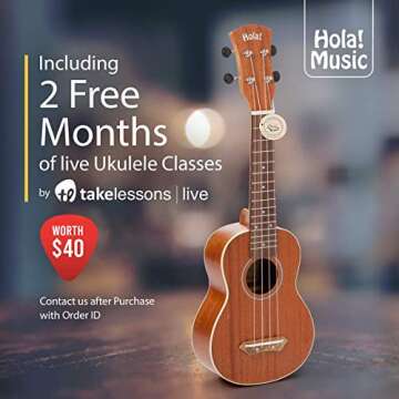 Hola! Music HM-121MG+ Deluxe Mahogany Soprano Ukulele Bundle with Aquila Strings, Padded Gig Bag, St...