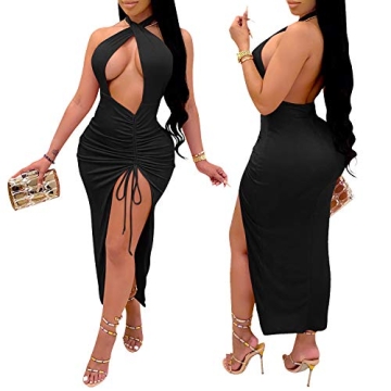 Sexy Black Ombre Halter Club Dress with Slits