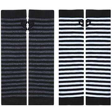 SATINIOR 6 Pairs Long Fingerless Gloves for Women Knit Thigh High Striped Arm Warmer Thumb Hole Stre...
