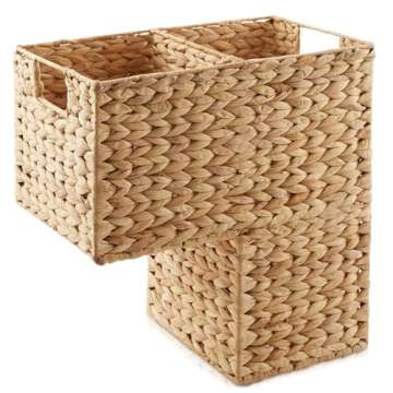 Casafield Stair Step Basket with Handles, Natural - Woven Water Hyacinth Staircase Basket Storage Bin Organizer