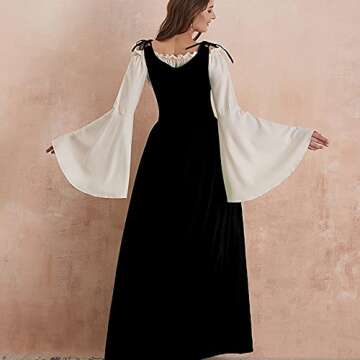 Abaowedding Womens's Medieval Renaissance Costume Cosplay Chemise and Over Dress 2X-large/3X-Large Black and Ivory