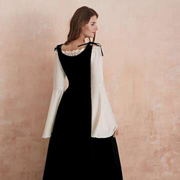 Abaowedding Womens's Medieval Renaissance Costume Cosplay Chemise and Over Dress 2X-large/3X-Large Black and Ivory
