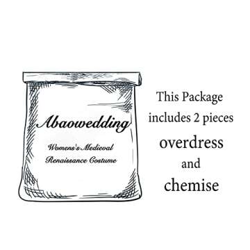 Abaowedding Womens's Medieval Renaissance Costume Cosplay Chemise and Over Dress 2X-large/3X-Large Black and Ivory