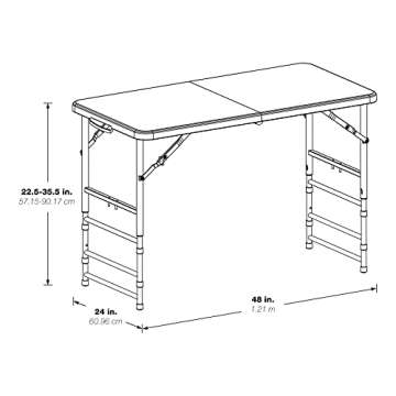 Office Star Resin Multipurpose Rectangle Table, 4-Feet Long, Height Adjustable, Center Folding Table, Light Gray