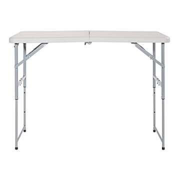 Office Star Resin Multipurpose Rectangle Table, 4-Feet Long, Height Adjustable, Center Folding Table, Light Gray