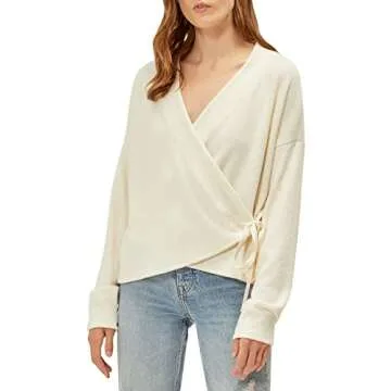 Three Dots Women's Rib Wrap Sweater Top in Snow White