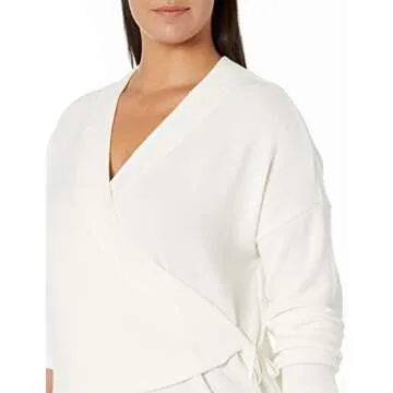 Three Dots Women's Rib Wrap Sweater Top in Snow White