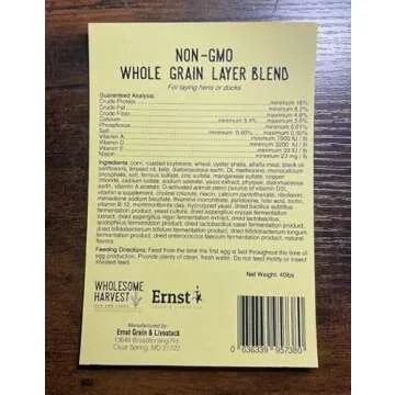 Wholesome Harvest Non-GMO Whole Grain Layer Blend 16% - Chicken Feed for Laying Hens and Ducks - Includes Essential Oils, Herbs, Oyster Shells, Vital Minerals, and Omega 3, 40lb