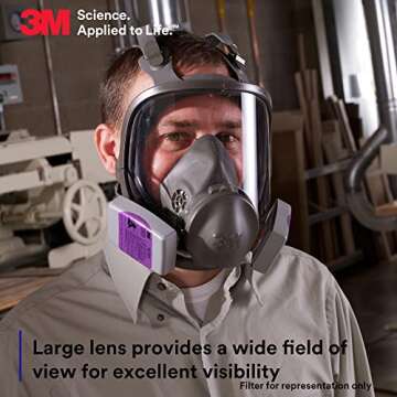 3M Full Facepiece Reusable Respirator 6700, NIOSH, Large Lens, ANSI High Impact Eye Protection, Silicone Face Seal, Four-Point Harness, Comfortable Fit, Painting, Dust, Chemicals, Small