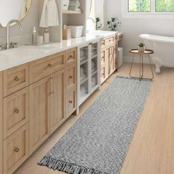 Collive Long Hallway Runner Rug 2.6' x 7', Washable Runner Indoor Entryway Rug, Black/Cream Braided Woven Kitchen Runner Rugs Low-Profile Front Door Floor Carpet for Laundry Room Bedroom Doorway