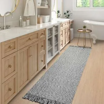 Collive Long Hallway Runner Rug 2.6' x 7', Washable Runner Indoor Entryway Rug, Black/Cream Braided Woven Kitchen Runner Rugs Low-Profile Front Door Floor Carpet for Laundry Room Bedroom Doorway