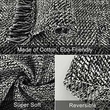 Collive Long Hallway Runner Rug 2.6' x 7', Washable Runner Indoor Entryway Rug, Black/Cream Braided Woven Kitchen Runner Rugs Low-Profile Front Door Floor Carpet for Laundry Room Bedroom Doorway