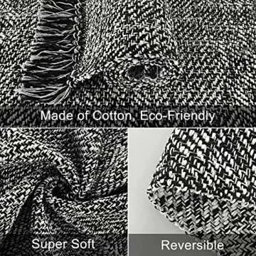 Collive Long Hallway Runner Rug 2.6' x 7', Washable Runner Indoor Entryway Rug, Black/Cream Braided Woven Kitchen Runner Rugs Low-Profile Front Door Floor Carpet for Laundry Room Bedroom Doorway