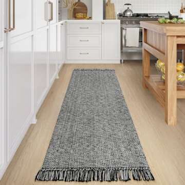 Collive Long Hallway Runner Rug 2.6' x 7', Washable Runner Indoor Entryway Rug, Black/Cream Braided Woven Kitchen Runner Rugs Low-Profile Front Door Floor Carpet for Laundry Room Bedroom Doorway