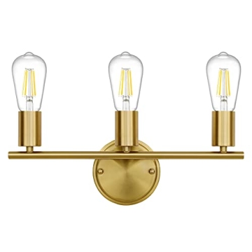 PINDODO Gold Bathroom Light Fixtures,3 Light Gold Vanity Light Vintage Metal Farmhouse Bathroom Scon...