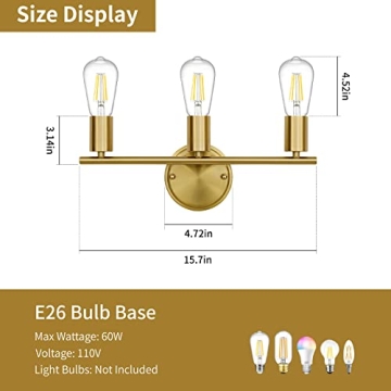 PINDODO Gold Bathroom Light Fixture for Modern Homes