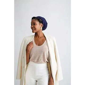 Grace Eleyae GE Sleep Cap | Slap Silky Adjustable Cap Stylish Premium Quality Beanie Hat Head Cover for Curly Hair Women Soft & Smooth One Size Fits All (Navy Blue)