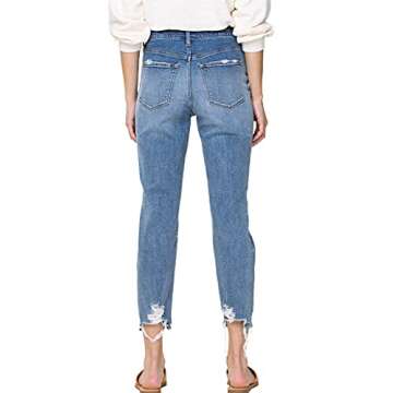 Flying Monkey Distressed High-Rise Boyfriend Jeans (Blue)