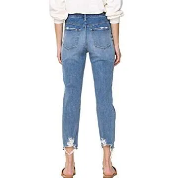 Flying Monkey Distressed High-Rise Boyfriend Jeans (Blue)