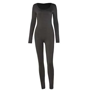 VWIWV Women's Sexy Long Sleeve Scoop Neck High Waist Bodycon Jumpsuits Solid Color One Piece Outfits