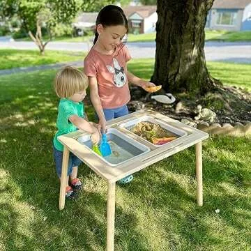 Frogprin Upgrade Sensory Table for Toddlers, Kids Table with 2 Large Storage Bins 7 Sand Toys Play Sand Table Activity Table Indoor/Outdoor for Boys Girls Gift (Oak)
