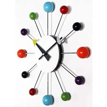 Infinity Instruments Orb Spoke Midcentury Modern 15 inch Retro Starburst Ball Wall Clock Quiet Quartz Movement Mid Century Decorative, Multi, Multicolor