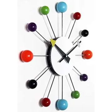 Infinity Instruments Orb Spoke Midcentury Modern 15 inch Retro Starburst Ball Wall Clock Quiet Quartz Movement Mid Century Decorative, Multi, Multicolor