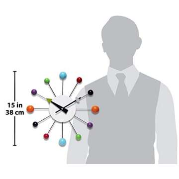 Infinity Instruments Orb Spoke Midcentury Modern 15 inch Retro Starburst Ball Wall Clock Quiet Quartz Movement Mid Century Decorative, Multi, Multicolor