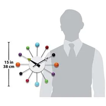 Infinity Instruments Orb Spoke Midcentury Modern 15 inch Retro Starburst Ball Wall Clock Quiet Quartz Movement Mid Century Decorative, Multi, Multicolor