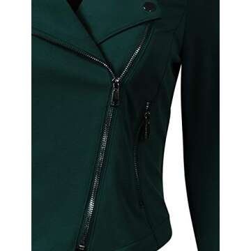Design by Olivia Women's Slim Fit Long Sleeve Zip-up Moto Jacket Hunter Green L