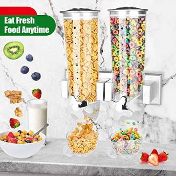 Milky House Food Dispensers Wall Mount, 2 Pack Dry Cereal Dispenser, Convenient Storage Dual Control...