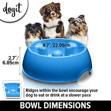 Dogit Dog Bowl Slow Feeder for Wet or Dry Dog Food, Go Slow Anti-Gulping Dog Dish, Blue, M