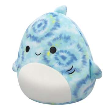 Squishmallows Original 8-Inch Luther Blue Tie-Dye Tiger Shark - Official Jazwares Plush