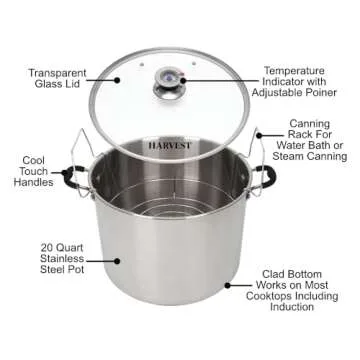 Harvest Stainless Steel 20 Qt Canning Pot with Rack | Water Bath or Steam Canning | Works on All Sto...