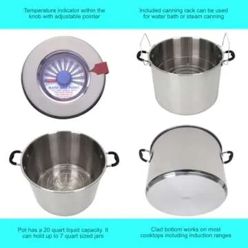 Harvest Stainless Steel 20 Qt Canning Pot with Rack | Water Bath or Steam Canning | Works on All Stovetops Including Induction, Glass, Gas (Stainless Steel Canner + Tools) (Stainless Steel Canner)