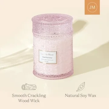 LA JOLIE MUSE Rose Noir & Oud Candle, Valentines Candles Gift for Women, Rose Scented Candle, Wood Wicked Candle, Pink Candles for Home Scented, Large Candle, Long Burning Time, 19 Oz