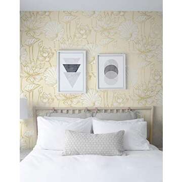 NextWall Lotus Floral Peel and Stick Wallpaper (Metallic Gold & Cream)