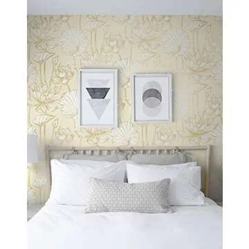 NextWall Lotus Floral Peel and Stick Wallpaper (Metallic Gold & Cream)