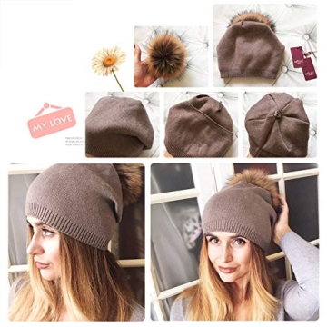 Winter Beanie Hats for Women Genuine Fur Pompom Beanie Knit Wool Hats Ski Cap