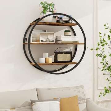 BCOZLUX Floating Shelves, 3 Tier Decorative Geometric Circle Metal and Wood Wall Shelves, Bathroom S...
