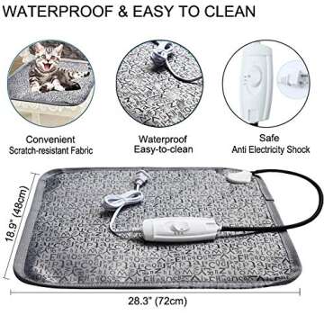 Pet Heating Pad for Cats Dogs with Timer Temperature Adjustable, Electric Heating Mat Indoor, Adjustable Warming Mat, Waterproof Heated Bed with Chew Resistant Steel Cord，Pet Heated Mat