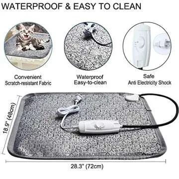 Pet Heating Pad for Cats Dogs with Timer Temperature Adjustable, Electric Heating Mat Indoor, Adjustable Warming Mat, Waterproof Heated Bed with Chew Resistant Steel Cord，Pet Heated Mat