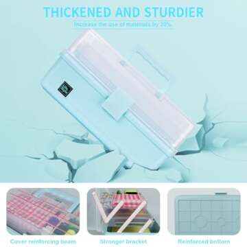 Creahaus 13 inch Art Craft Organizer Storage Box with 3 Layer, Multipurpose Plastic Tool Box with Handle for Sewing, Art Supply, Medicine, Nail, Hair Accessories (Blue)