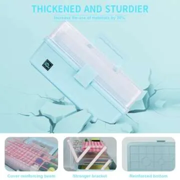 Creahaus 13 inch Art Craft Organizer Storage Box with 3 Layer, Multipurpose Plastic Tool Box with Handle for Sewing, Art Supply, Medicine, Nail, Hair Accessories (Blue)