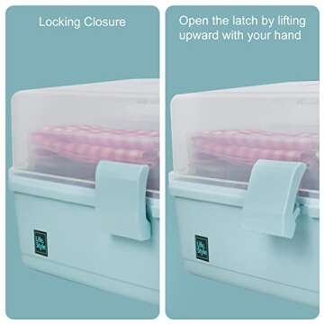 Creahaus 13 inch Art Craft Organizer Storage Box with 3 Layer, Multipurpose Plastic Tool Box with Handle for Sewing, Art Supply, Medicine, Nail, Hair Accessories (Blue)