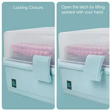 Creahaus 13 inch Art Craft Organizer Storage Box with 3 Layer, Multipurpose Plastic Tool Box with Handle for Sewing, Art Supply, Medicine, Nail, Hair Accessories (Blue)