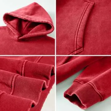 FAIABLE Mens Hoodies Pullover Oversized Hoodie Plush Fleece Hooded Sweatshirt Vintage Heavyweight Hoodie Cotton Big and Tall Hoodies for Men Couples Winter Autumn Workout College Streetwear Red